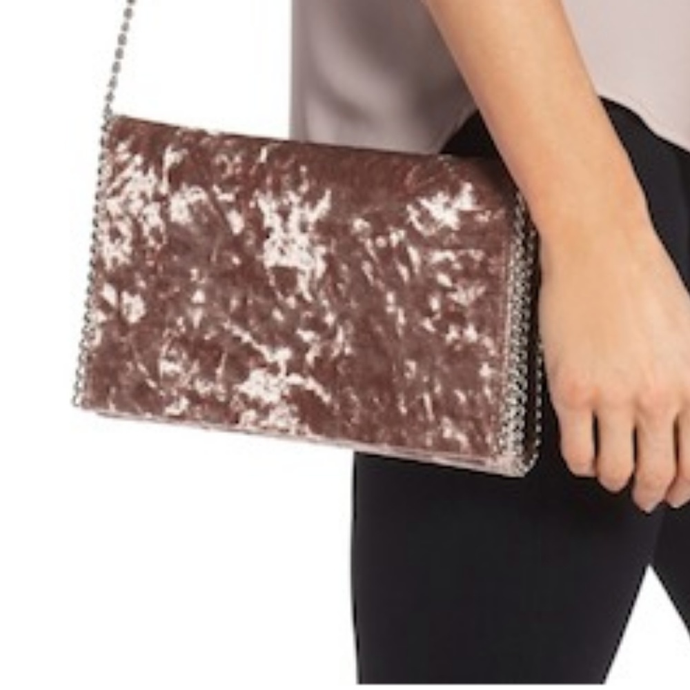 Velvet & Chain Clutch Taupe NWT